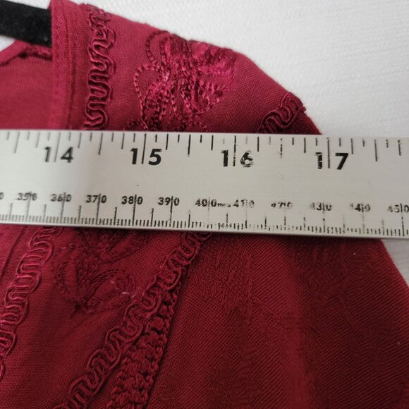 Jewel Queen Tunic Top Womens Sz 3X Button Up 3/4 Sleeves Embroidered Drk Red NWT - Picture 7 of 13